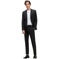Black suit Slim fit Thin contrasting lapels Classic button fastening